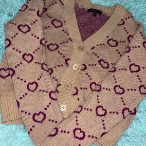 Heart Patterned Beige and Purple Sweater